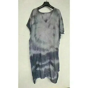 LOVE TANJANE Tunic Beach Cover Dress Blue Size Large hand dyed OJAI Blue Tie Dye